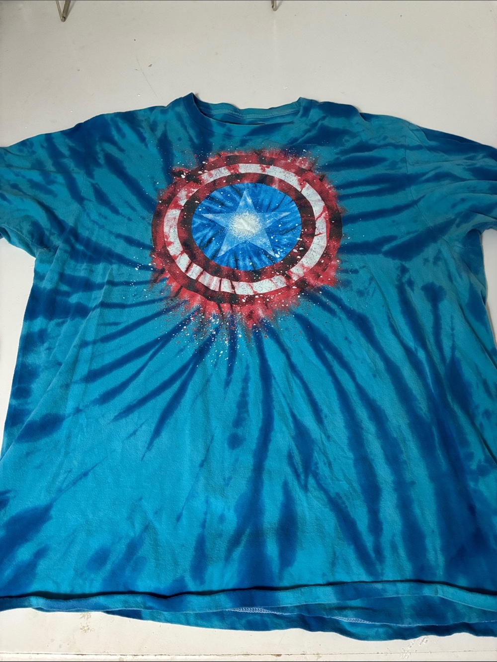 Marvel XL Captain America Blue Tye Dye Short Sleeve Graphic Cotton T Shirt